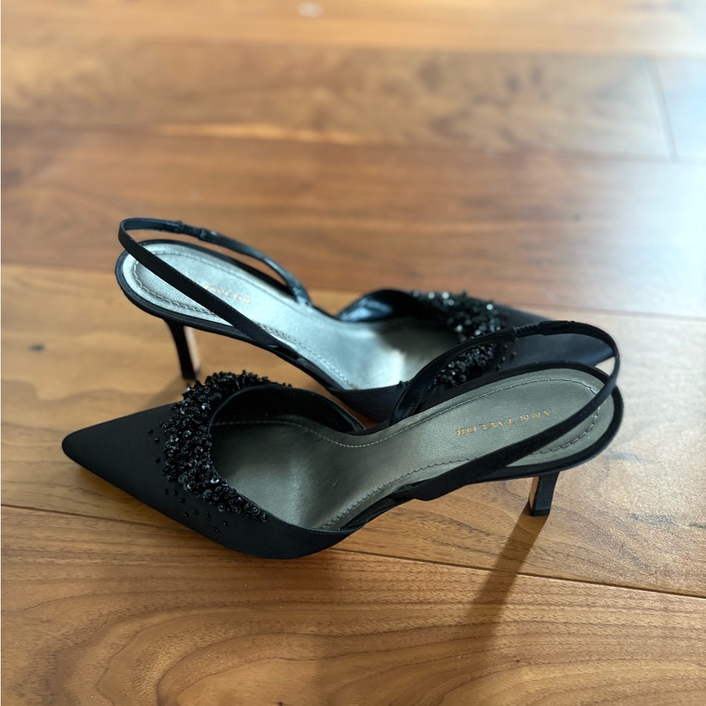 Ann Taylor Black Embellished Slingback Heels